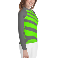 Load image into Gallery viewer, Wicked Marine Youth Sun &amp; Water Rash Guard - Green Zebra